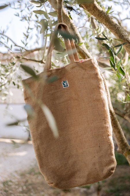 Cabas en jute intérieur imprimé violet