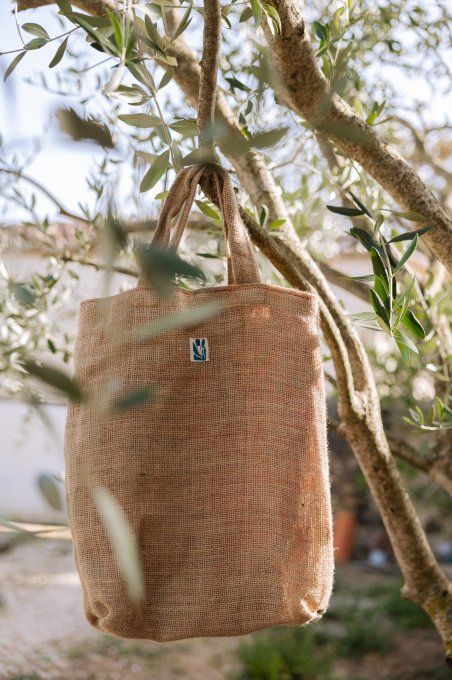 Cabas en jute intérieur rouge fleuri