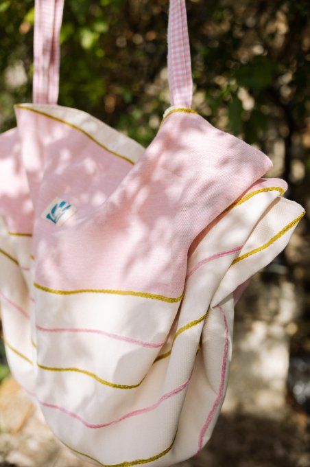 Grand sac fourre-tout rose pâle vichy et blanc