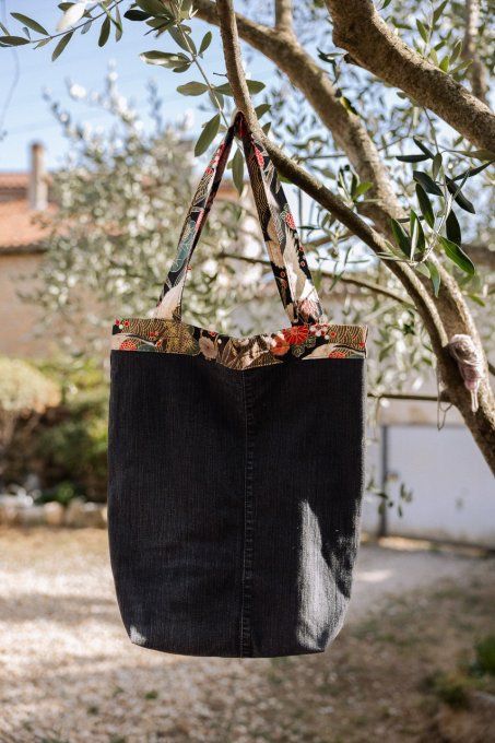 Tote bag en jean / tissu japonais