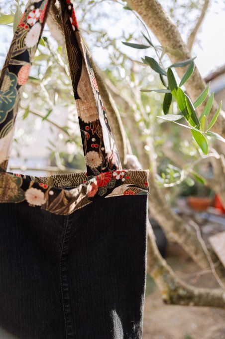 Tote bag en jean / tissu japonais