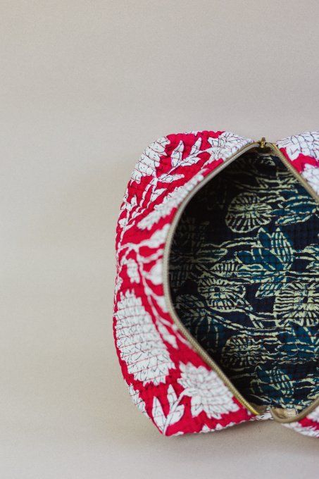 Trousse tissu indien rouge et bleu