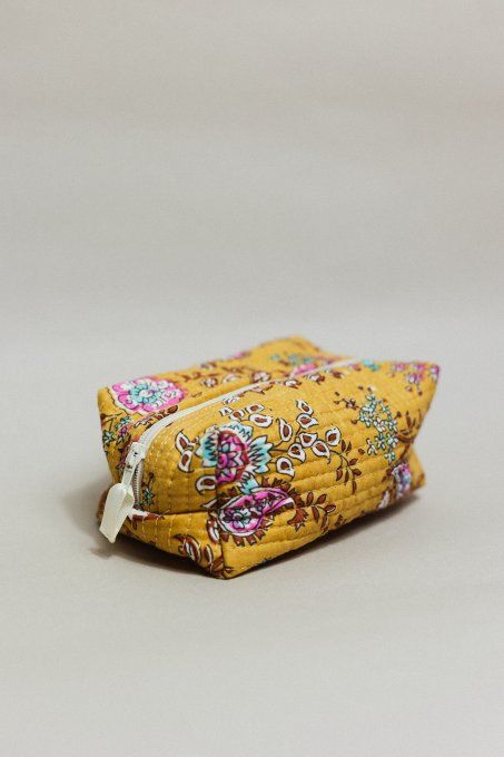 Trousse tissu indien jaune