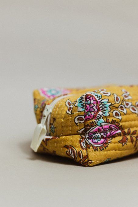 Trousse tissu indien jaune