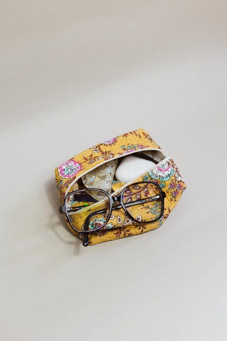Trousse tissu indien jaune