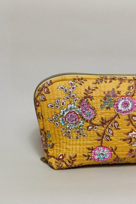 Trousse plate tissu indien jaune